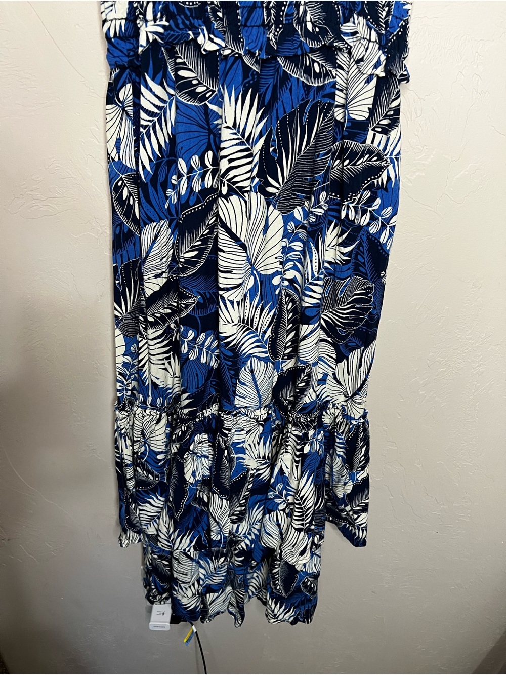 Superfoxx Blue Tropical Palm Leaf Tiered Ruffle Resort MIDI Dress - Picture 4 of 10